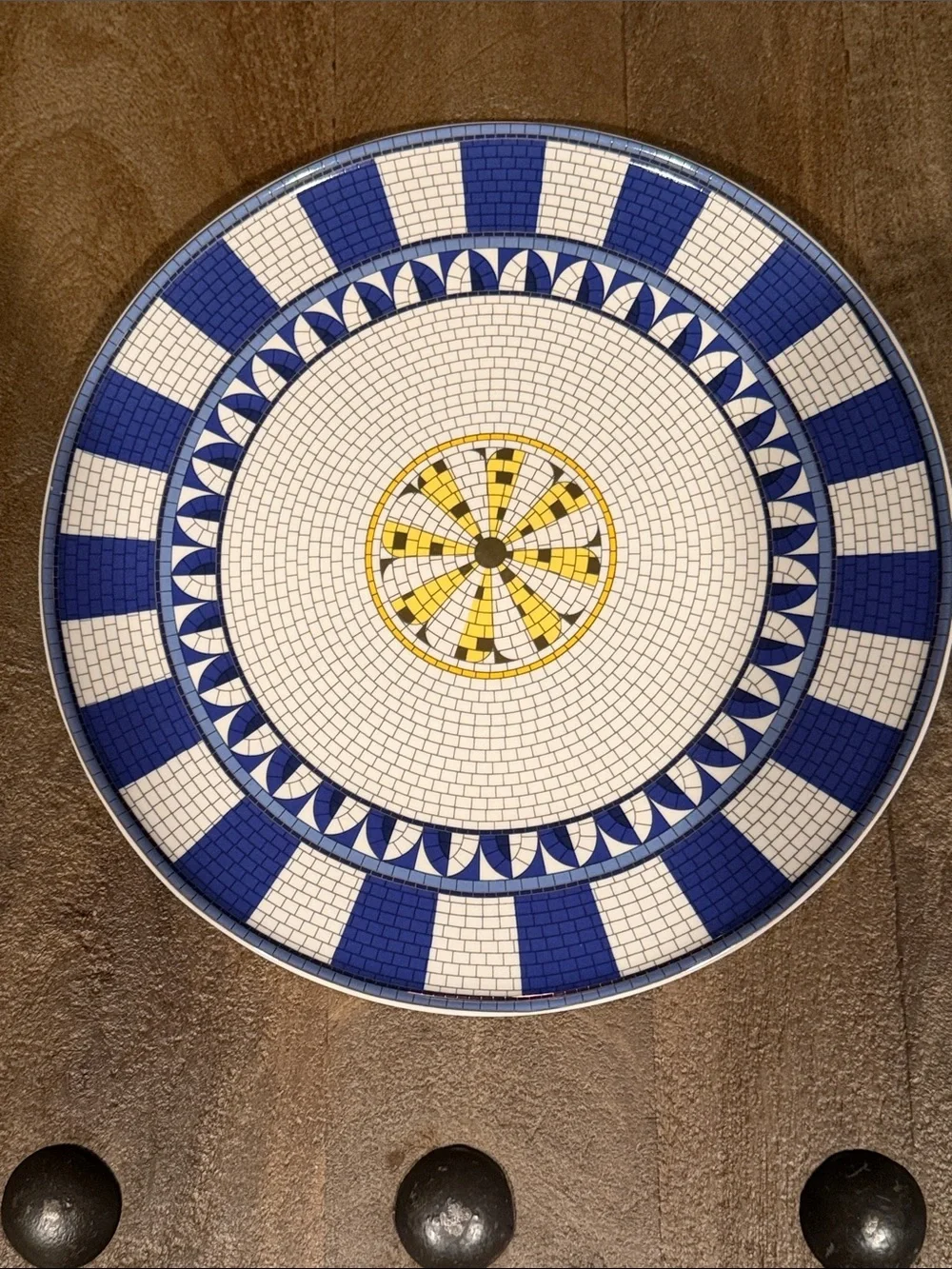 Anthropologie Bistro Tile Stoneware 24k Gold Accent Italia Dinner Plate Sapphire